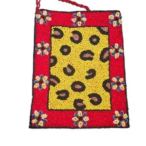 ⭐️NWOT Vintage Barse Leopard Red/Yellow Beaded Shoulder Crossbody